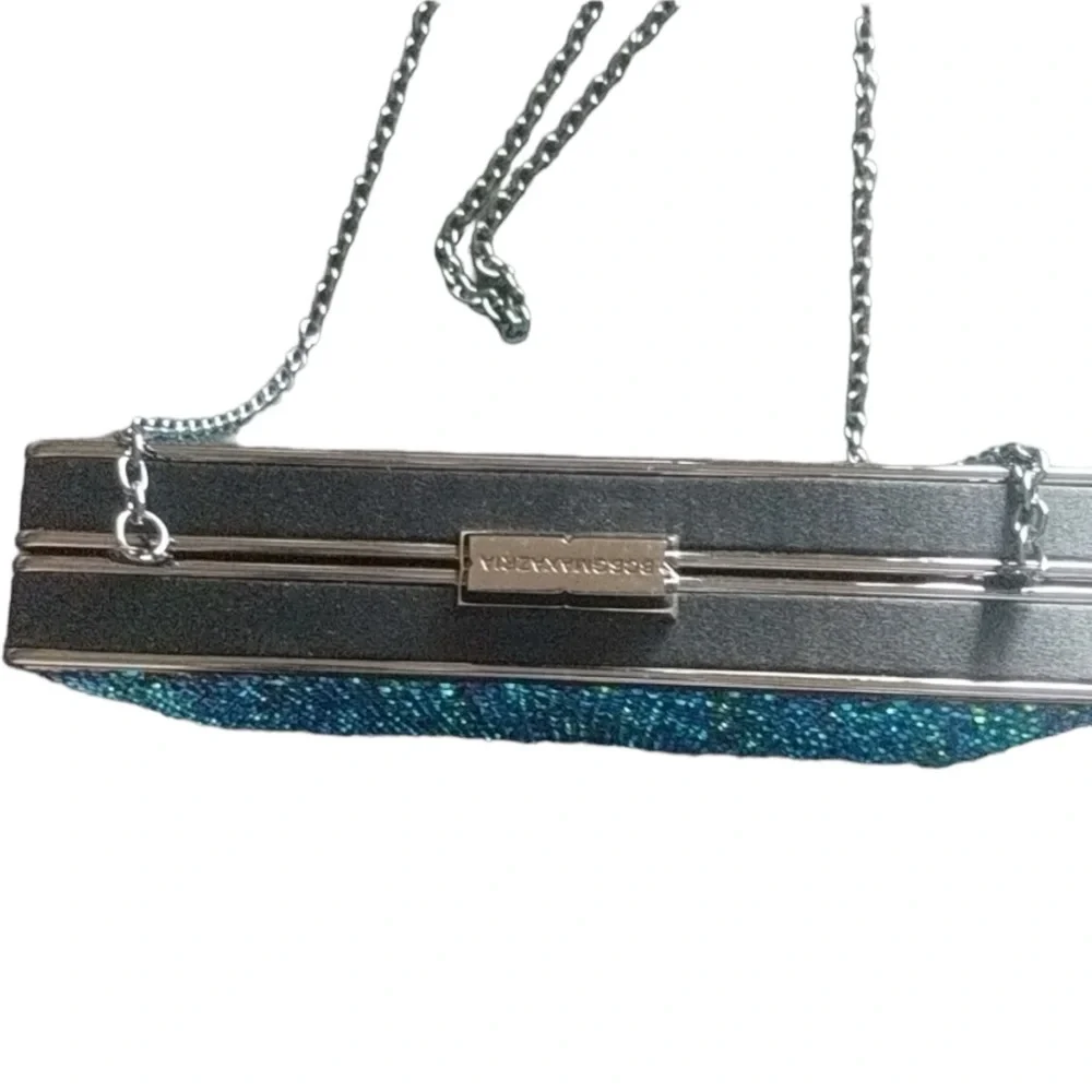 BCBGMaxazria Sonia Crystal Mesh Satin Box Clutch Discontinued